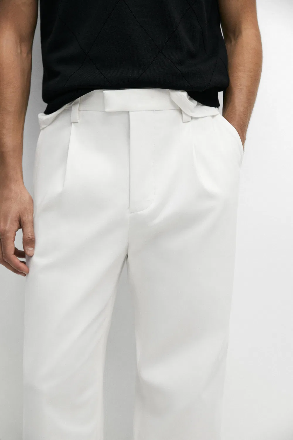 Брюки Massimo Dutti, с вытачками, белый — фото 4