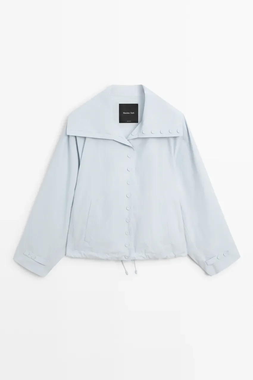 Бомбер Massimo Dutti Cropped Button-detail Jacket, голубой