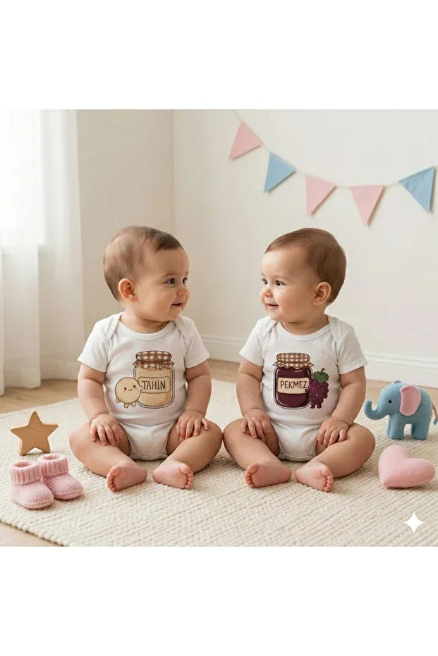 Детское боди для новорожденных с принтом Organic 100% special baby bodysuit for twins Novera, White — фото 2