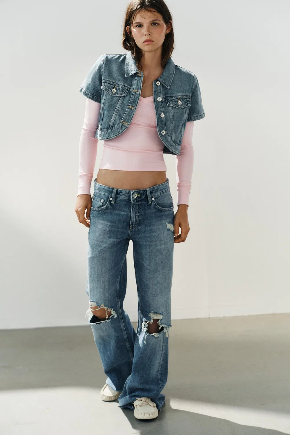 Асимметричная джинсовая укороченная рубашка TRF ZARA, Blue
