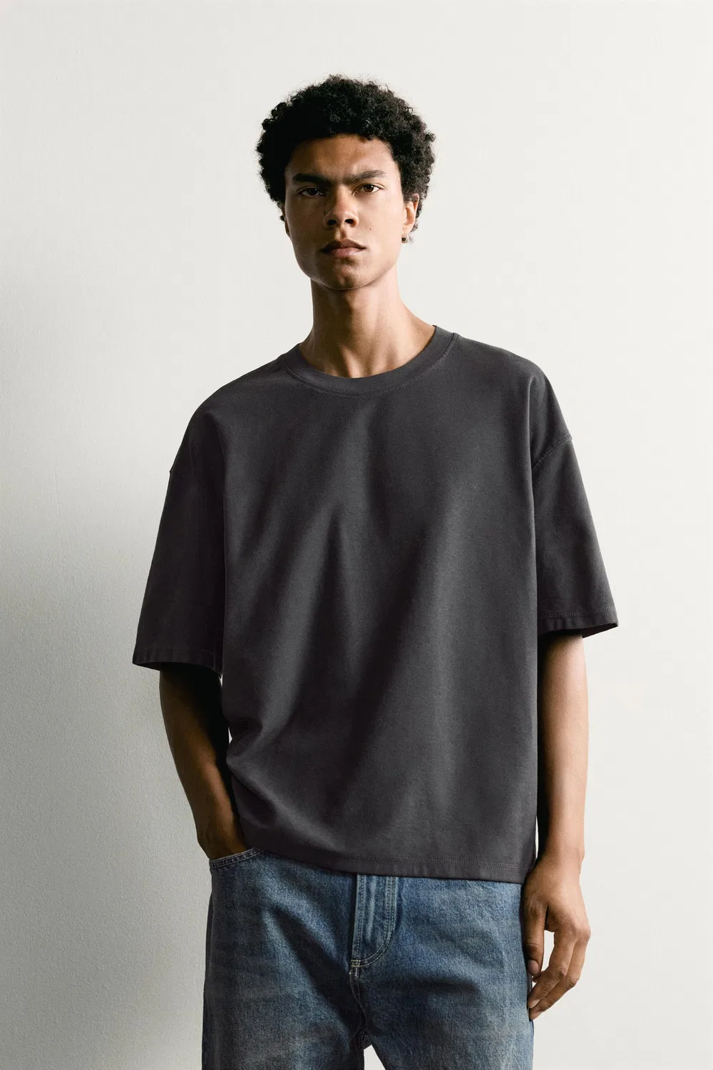 Футболка свободного кроя с декоративными швами. ZARA, Dark anthracite — фото 2