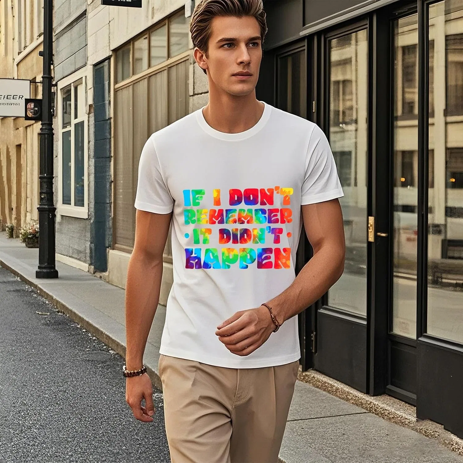 Мужская футболка с принтом If I Don't Remembers It Didn't Happen Shirt-003, White — фото 4