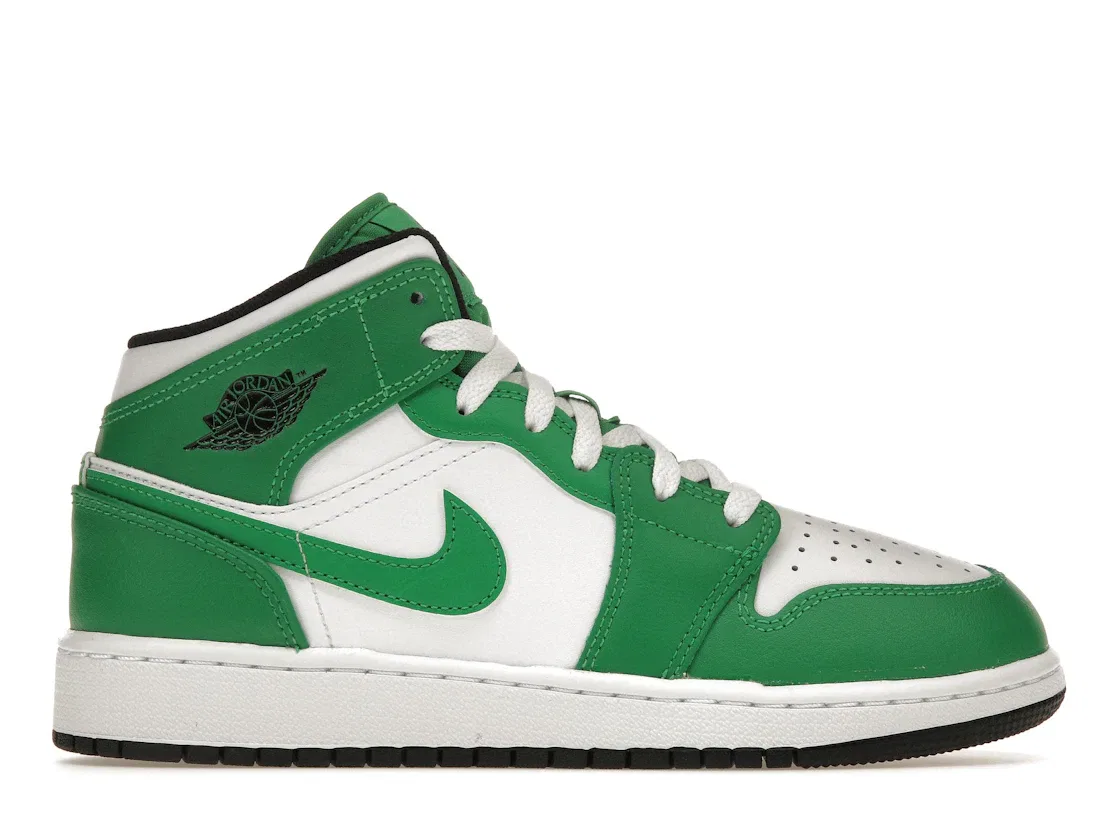 Детские кроссовки с перфорированным носком Jordan 1 Mid Lucky Green Jordan, Lucky Green/Black/White