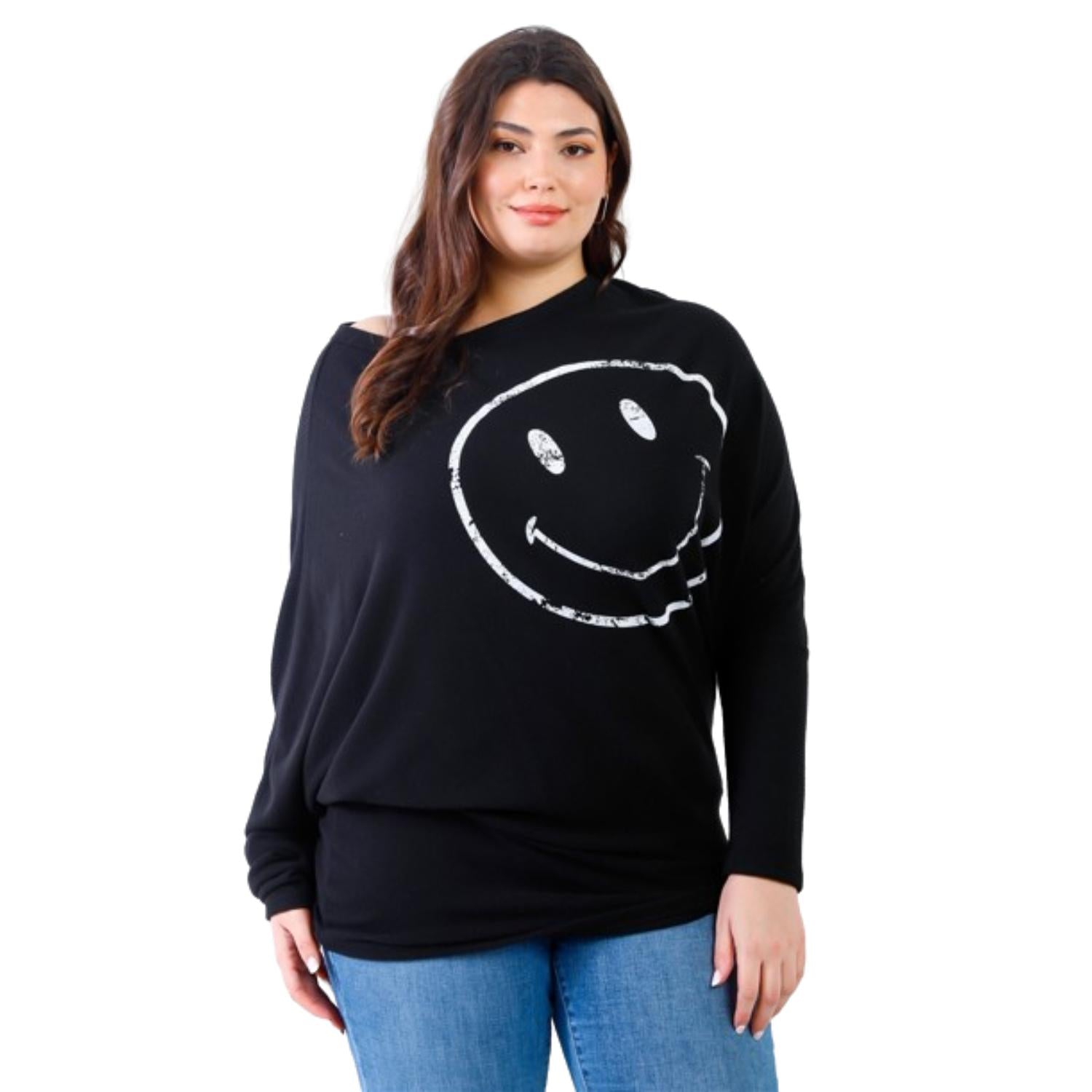 

Фланелевой топ с рукавами «летучая мышь» Plus Smile спереди FASHNZFAB, черный
