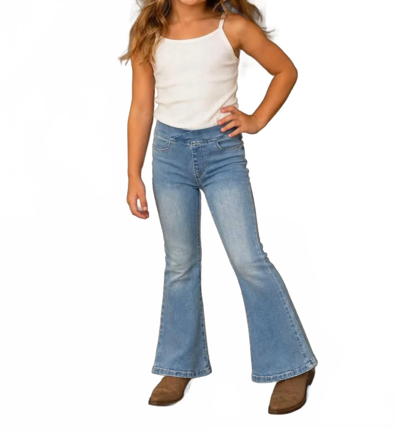 Детские джинсы-клеш для девочек с перекрещивающимся поясом Criss Cross Waist Flare Jeans ML Kids, синий