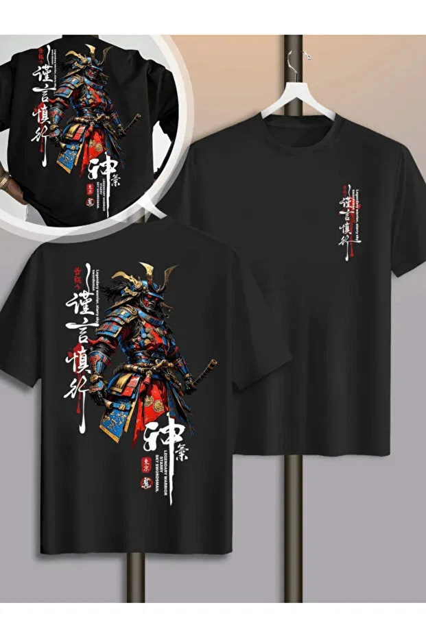 Детская футболка с принтом Samurai double sided printed premium oversized t-shirt One Button, Black
