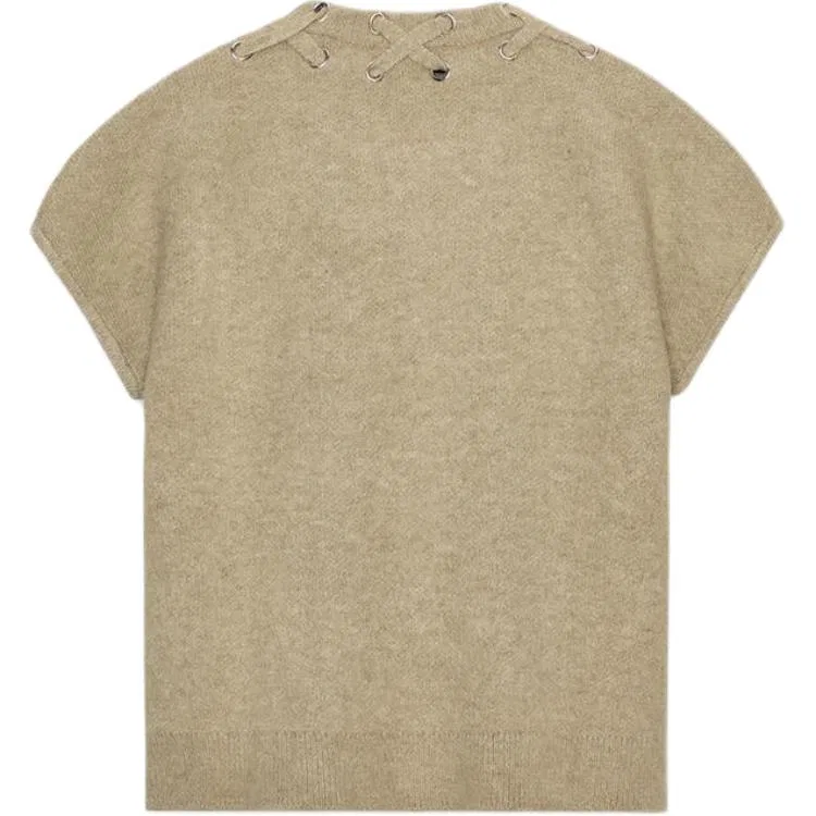 Женский свитер с круглым вырезом Light Beige Yellow/Khaki ZARA — фото 3