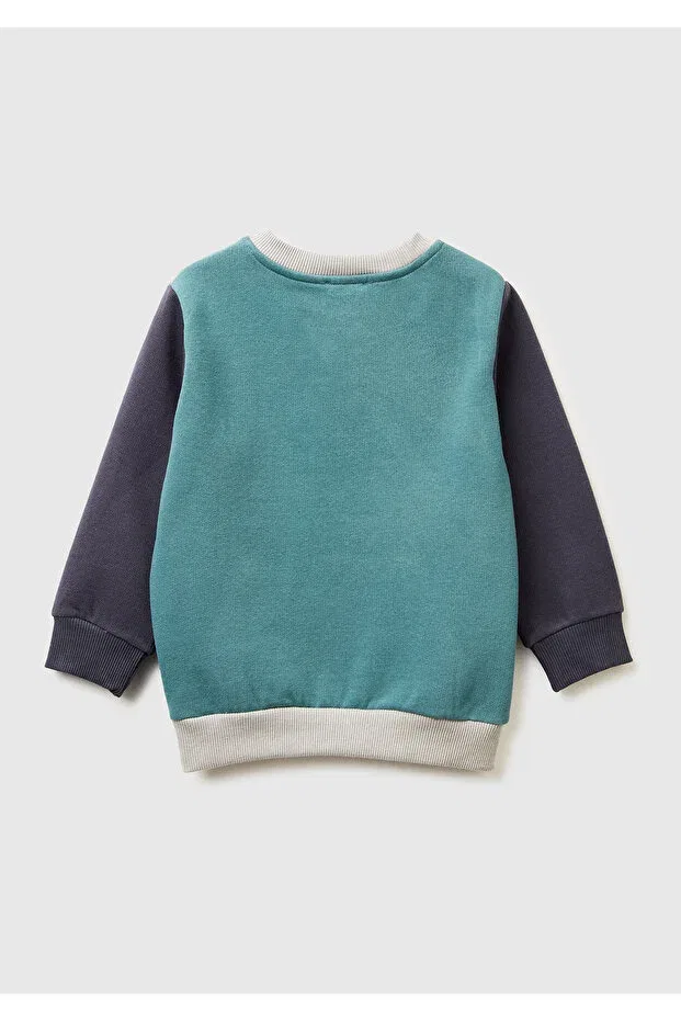 Детские свитшот для мальчиков с принтом United Colors Of Benetton, Dark Green-Grey — фото 2