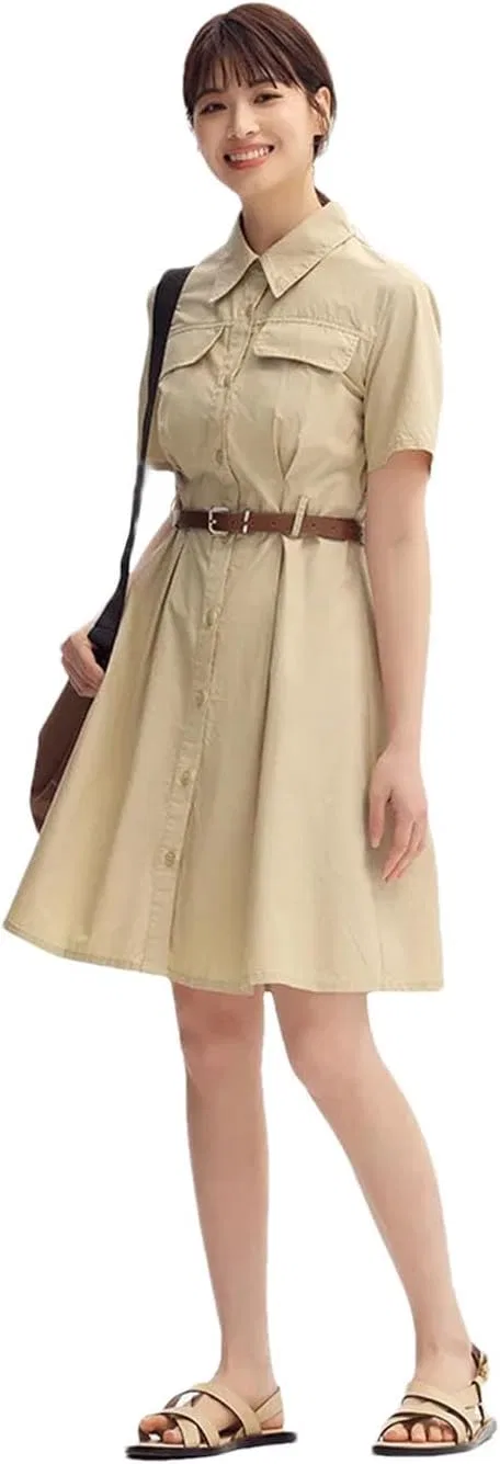 Женское платье-рубашка приталенное V-образным вырезом, Light Brown Gray
