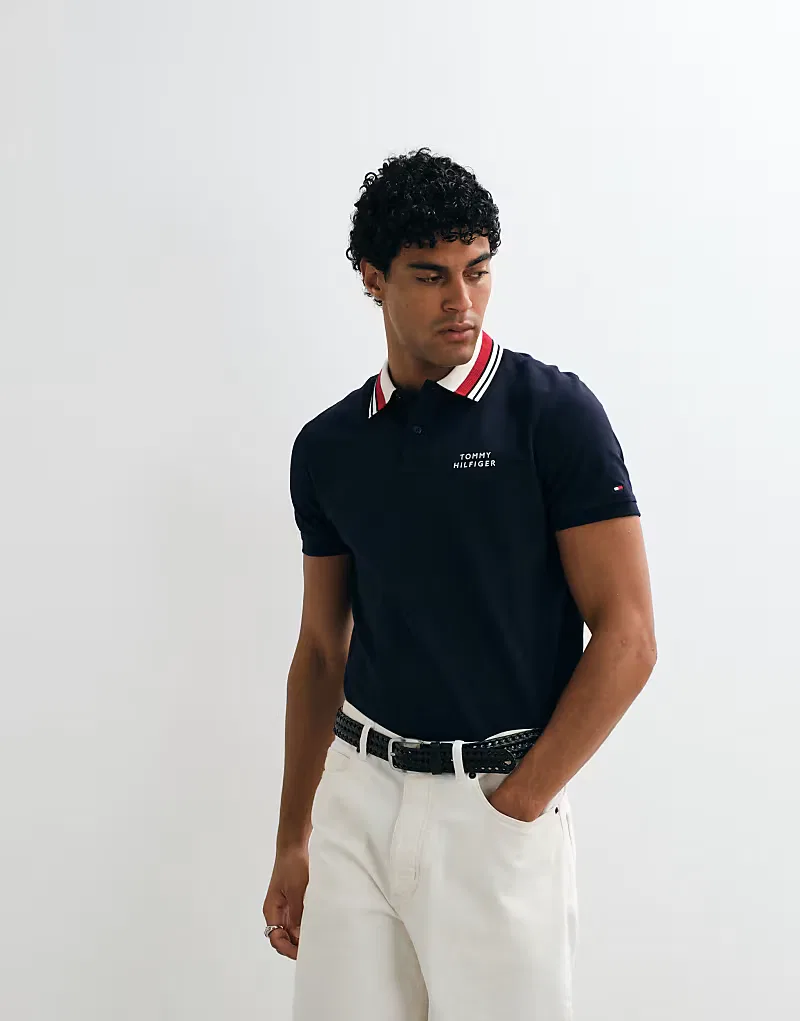 Поло Tommy Hilfiger с графическим логотипом на груди, темно-синий — фото 4