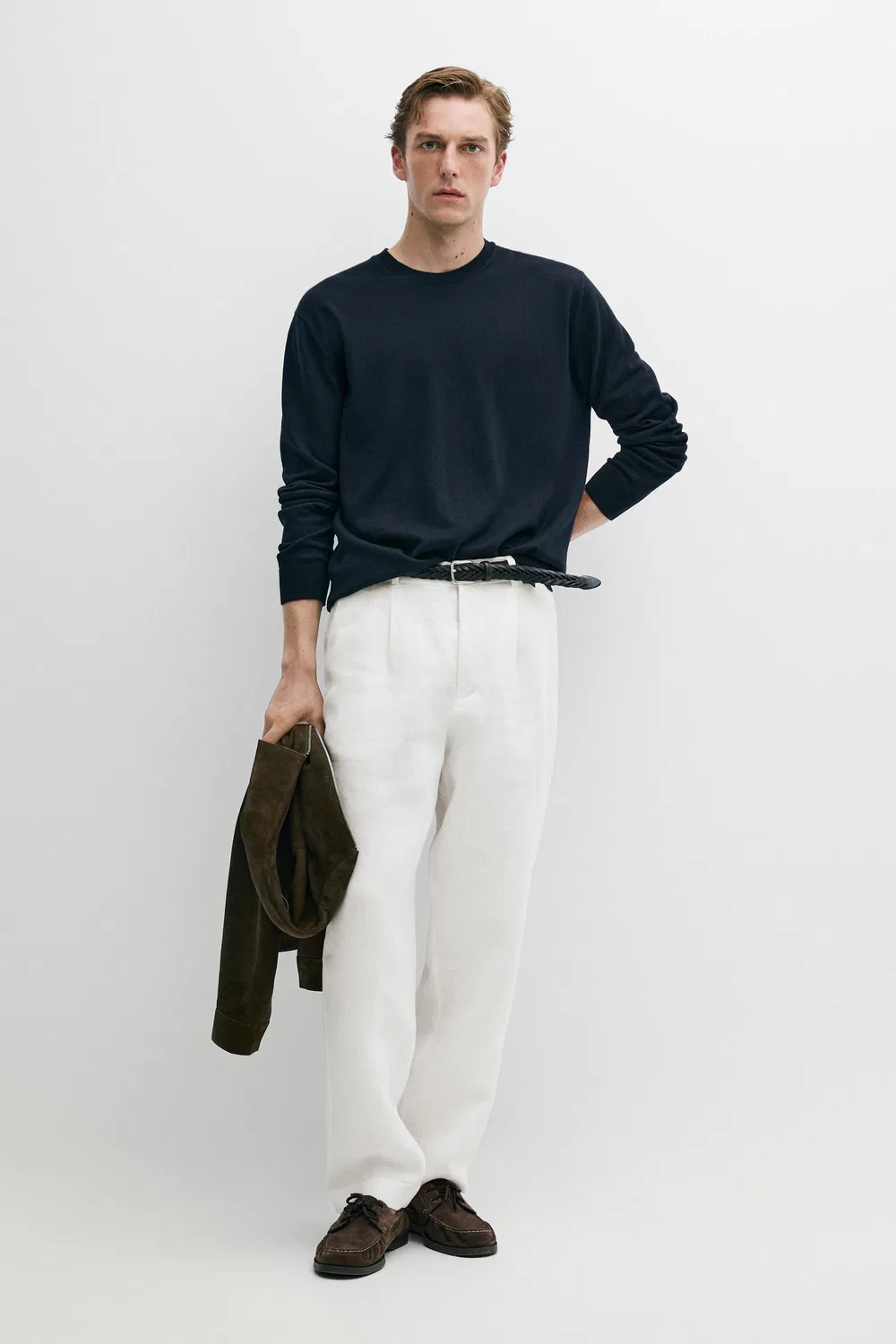 Свитер Massimo Dutti Cotton Blend Knit, темно-синий — фото 3