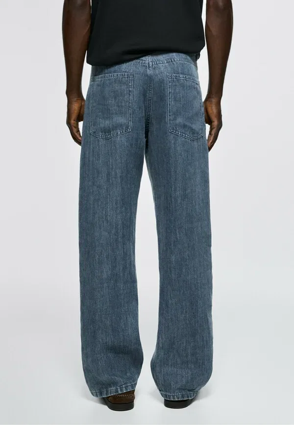 Джинсы свободного кроя Wide-leg jeans Massimo Dutti, dark blue, темно-синий — фото 3