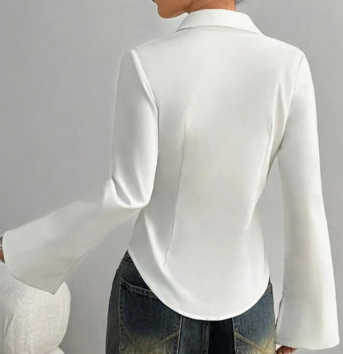 Женская рубашка на пуговицах с длинным рукавом, Slim Fit, чёрный — фото 3