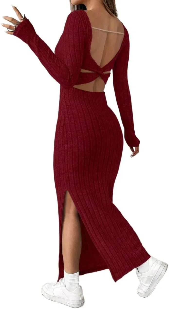 Женское повседневное платье с разрезом Bodycon, Burgundy