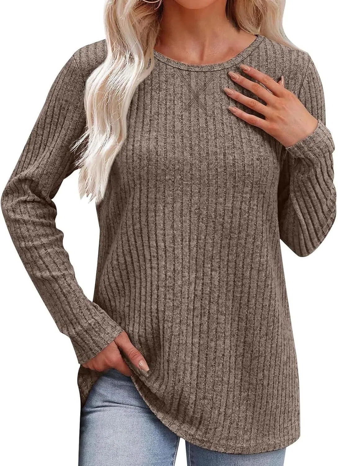 Женский свитер с длинным рукавом Waffle Knit, хаки — фото 3