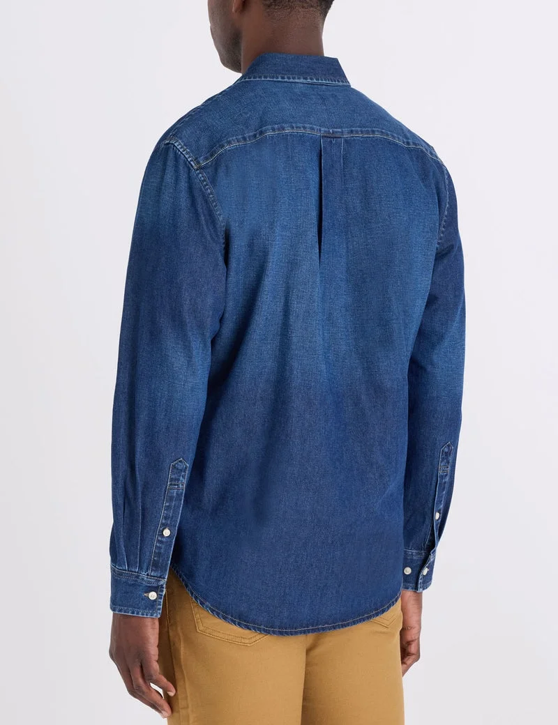Мужская рубашка U.S. Polo Assn. Long Sleeve Multicolor Logo Denim, темно-синий — фото 2