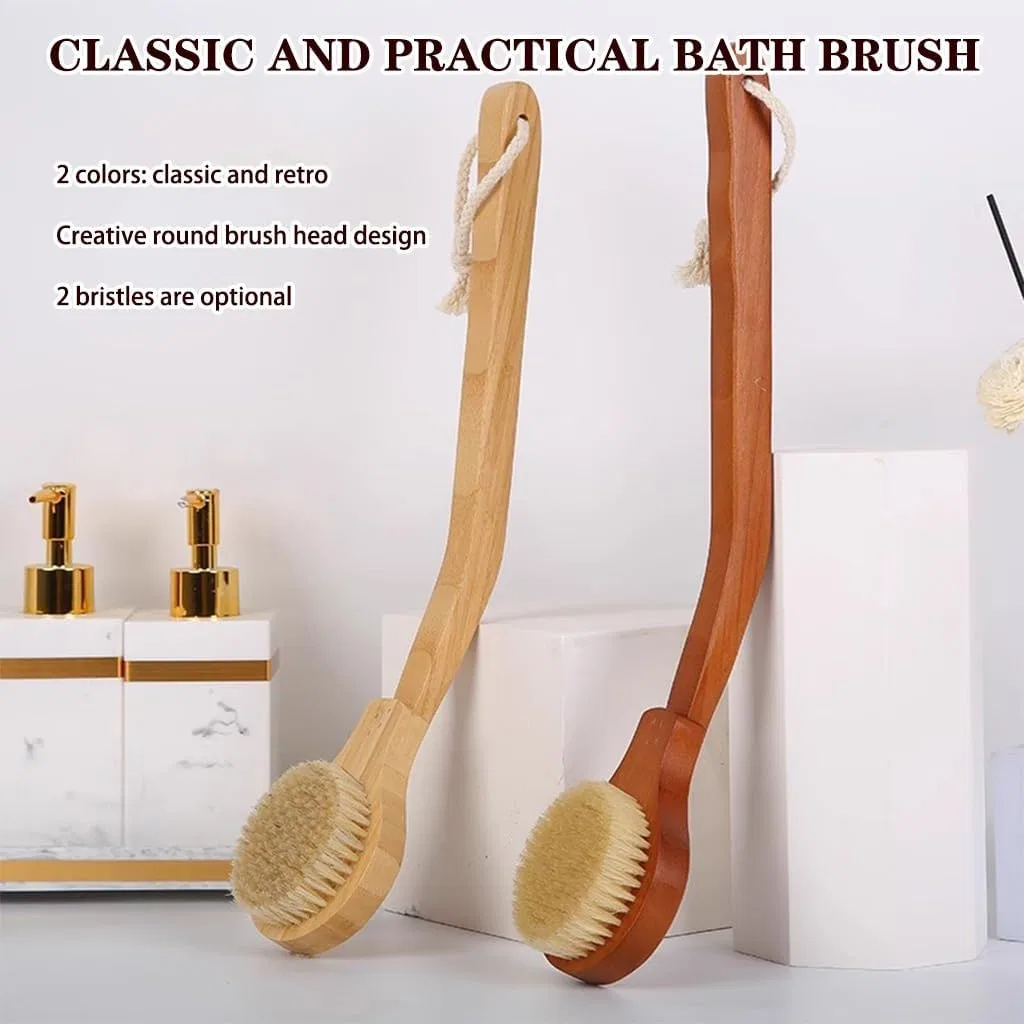 Душ-щетка для спины с длинной изогнутой ручкой, Bamboo, 40x8.4 см, Brown Generic — фото 2