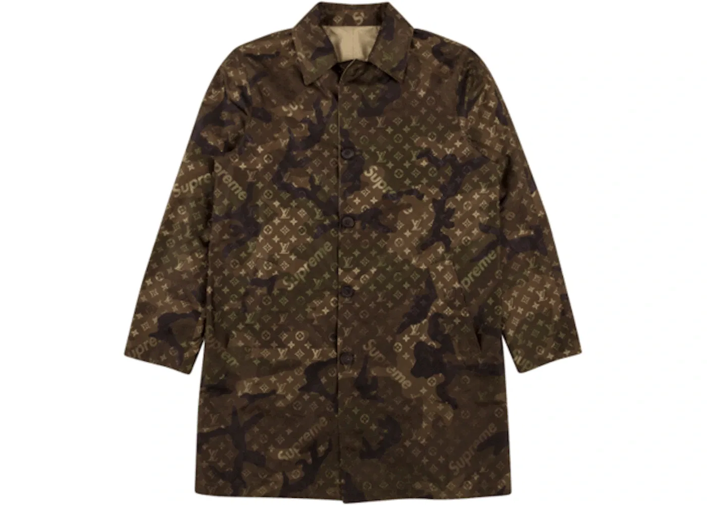 Мужское пальто из плащовки двустороннее Supreme x Louis Vuitton Coat, Camo