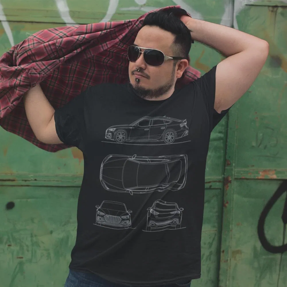 Мужская футболка с принтом RS 5 Sportback Blueprint Ofmtees, Navy — фото 4