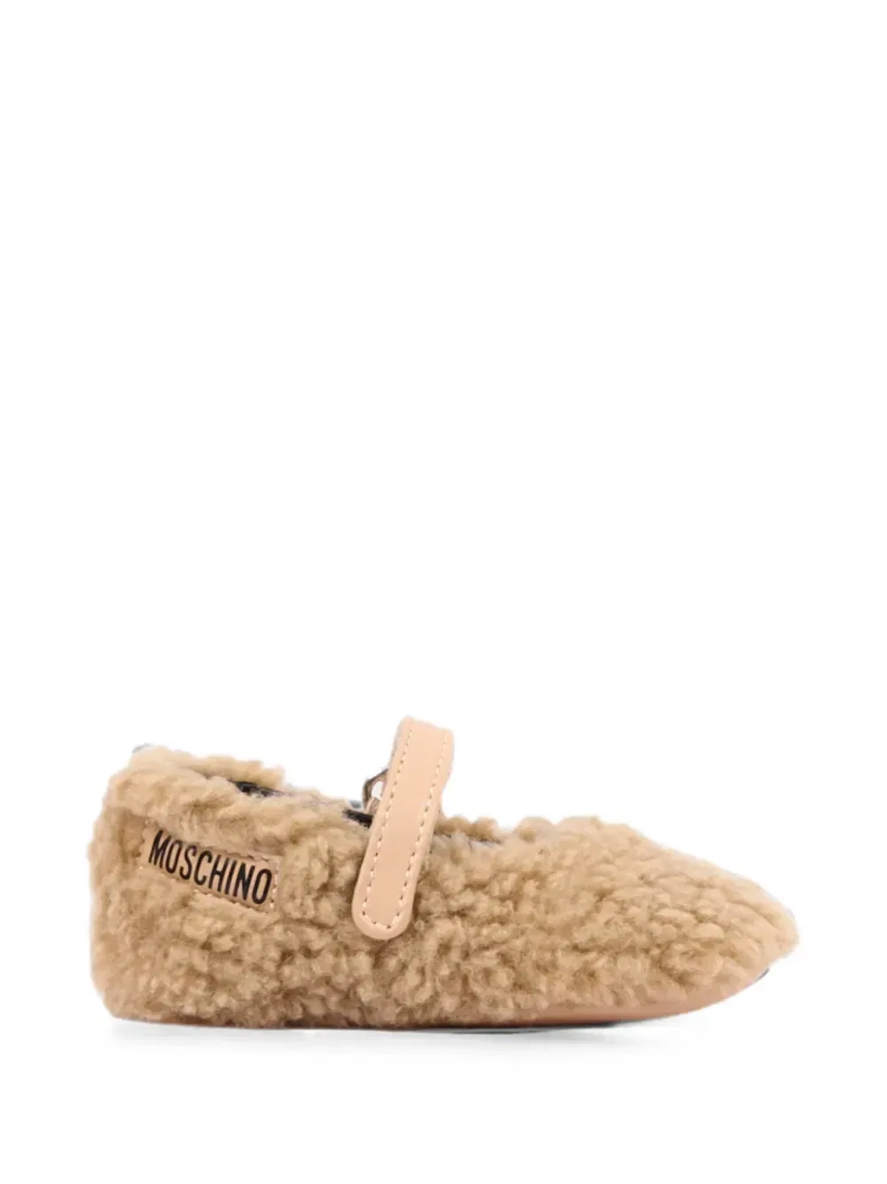 Балетки на липучке из искусственного меха Moschino Kids, бежевый