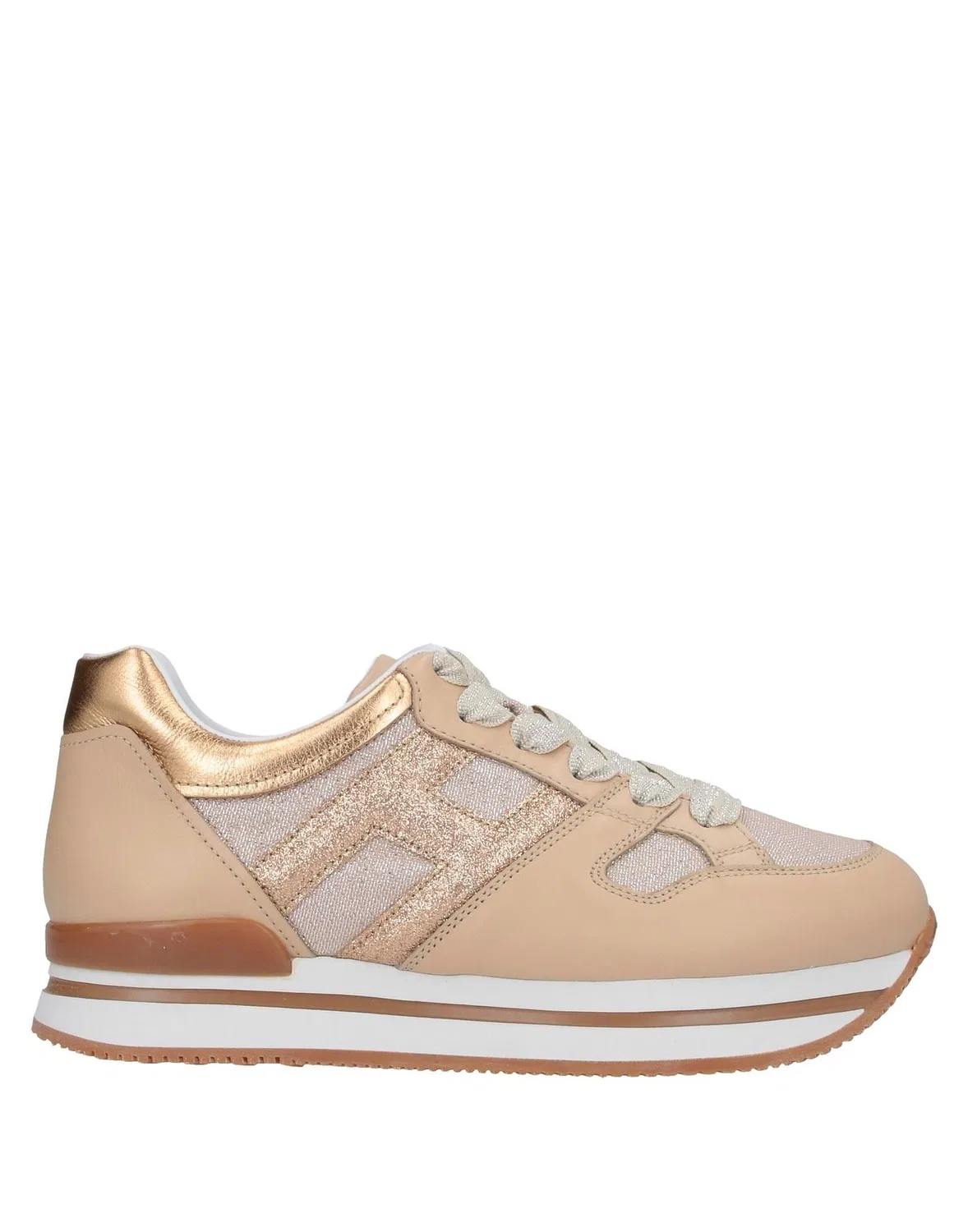 Кроссовки из кожи с блестками Hogan, бежевый