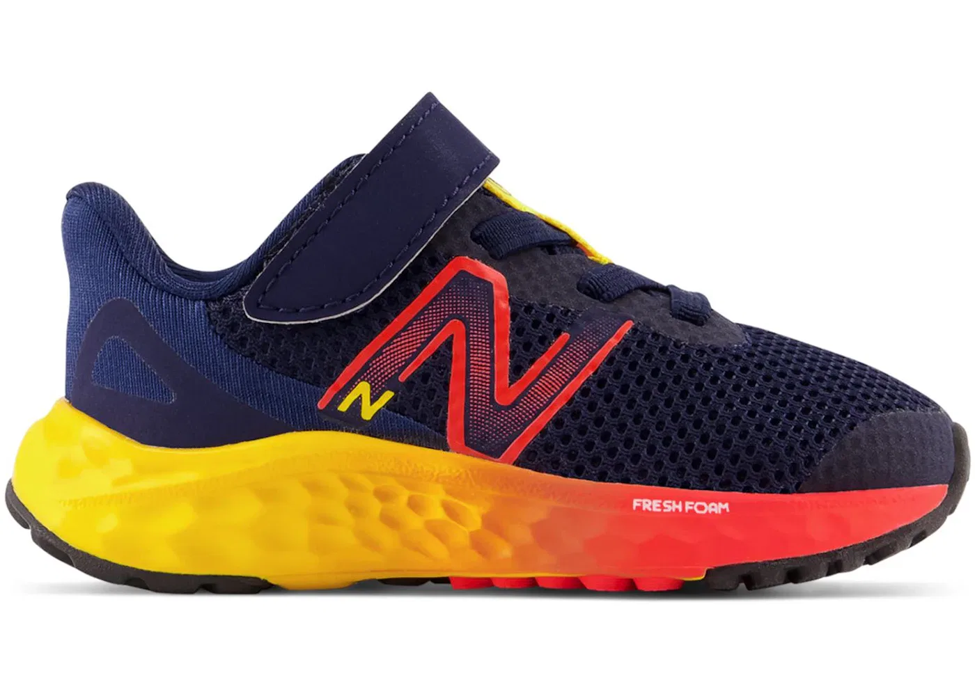 Детские кроссовки для мальчиков с шнурками-эластичными шнурками New Balance Fresh Foam Arishi v4 Bungee Lace, Team Navy/Electric Red/Egg Yolk