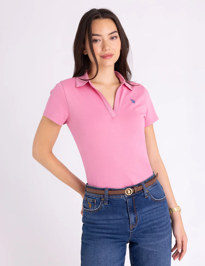 

Футболка-поло U.S. Polo Assn Split Neck Lace Trim, розовый