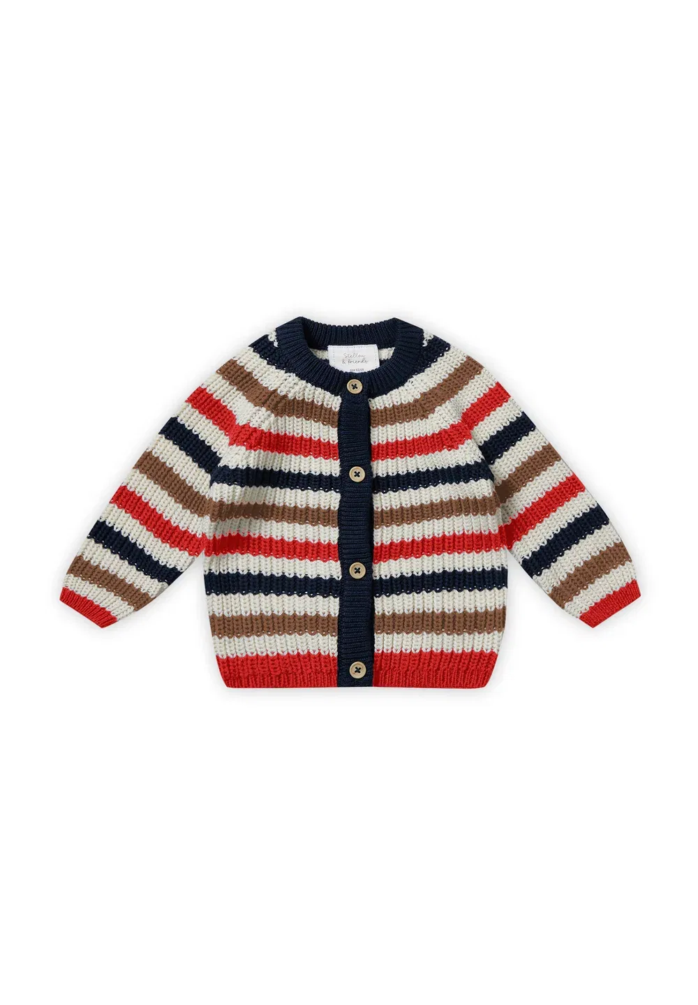 Gerippter стрик-кардиган унисекс - кардиган Stellou & Friends, Stripes Navy White Brown Red