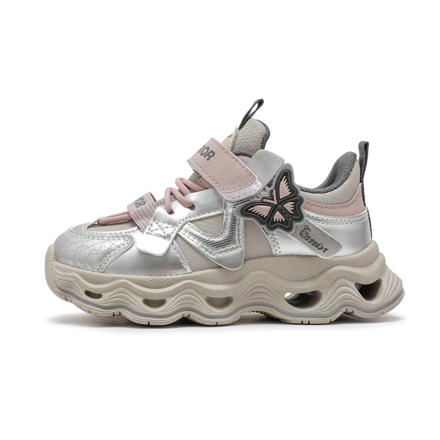 Детские кеды с прорезиненным мысом, водонепроницаемые, Silver/Apricot/Pink, WARRIOR