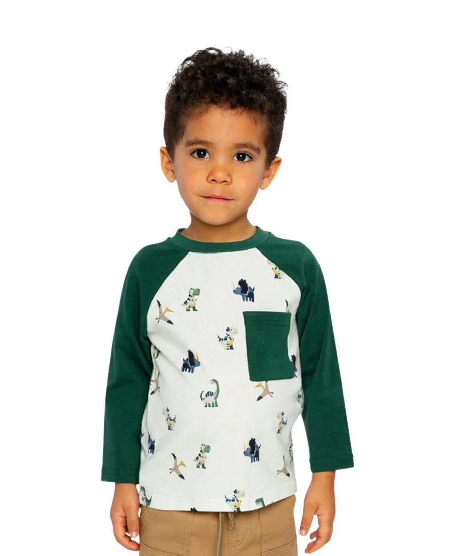Футболка с длинным рукавом с принтом динозавра Deux par Deux, Beige Dinosaur Print — фото 2