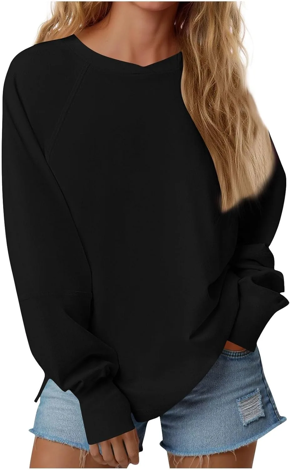 

Женский оверсайз свитшот с круглым вырезом, длинный рукав, свободный крой