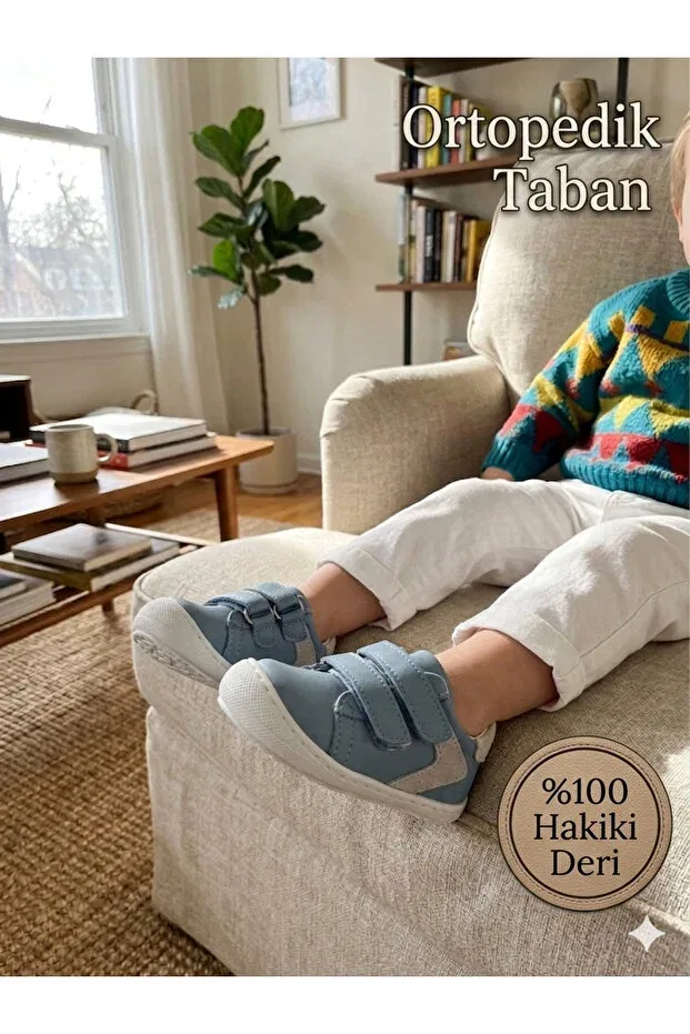 Детские кожаные ортопедические туфли для первых шагов Care Nuh Kids, Blue White