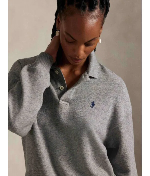Женский поло с длинным рукавом Polo Ralph Lauren, серый — фото 4