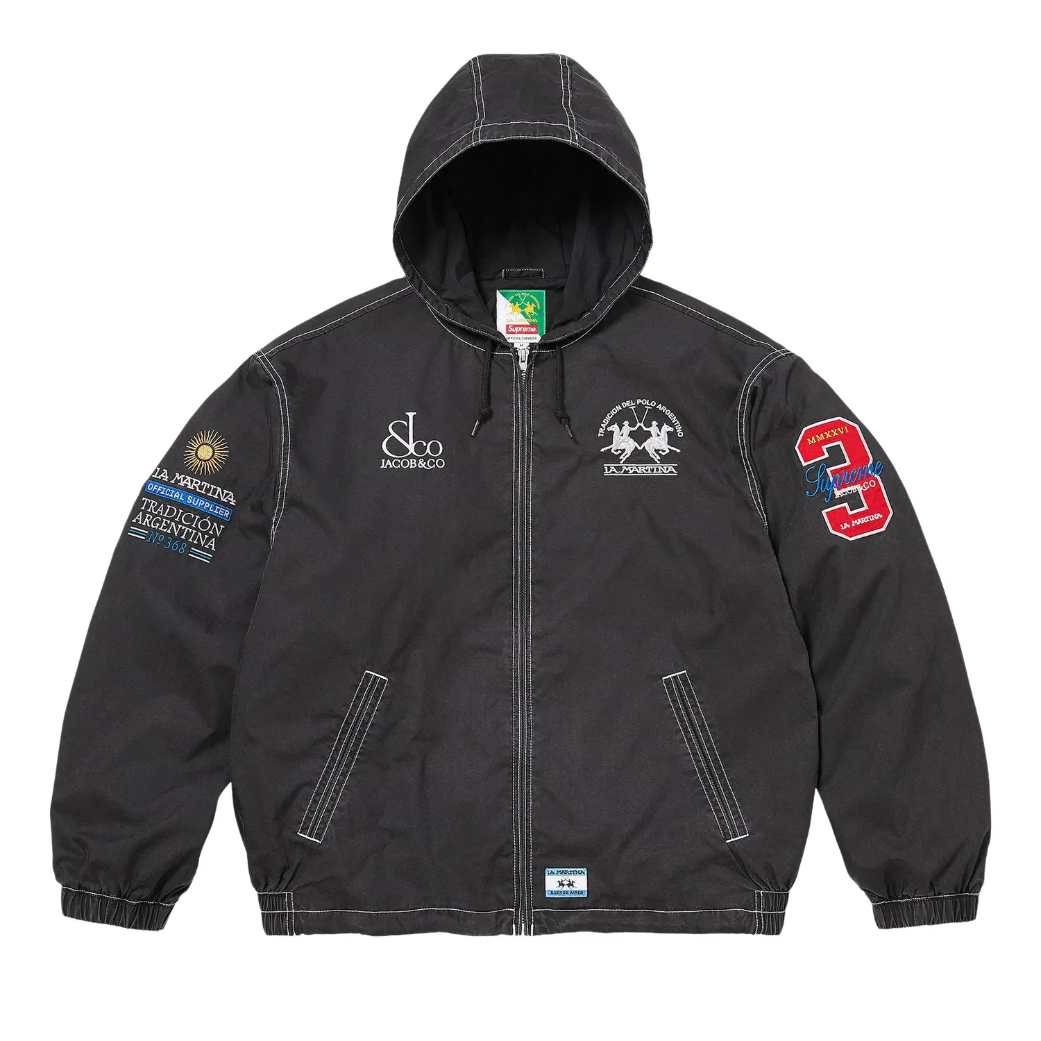 Легкая куртка с капюшоном Supreme x La Martina x Jacob & Co, черный