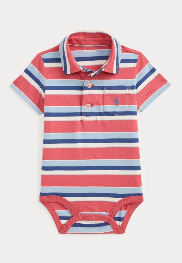 Боди с поло из хлопкового джерси в полоску Striped cotton jersey polo bodysuit, Polo Ralph Lauren, мультиколор