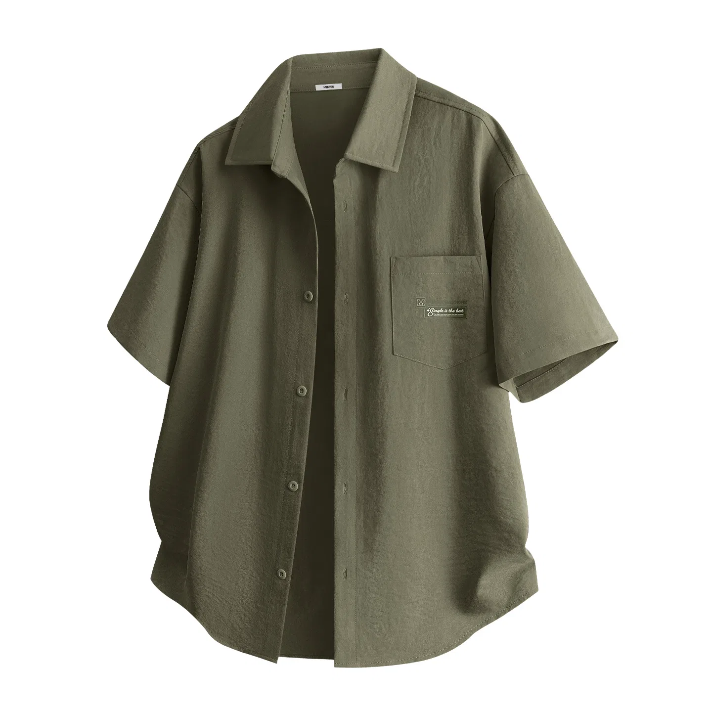 Детская рубашка с отложным воротником MINISO, Ice Silk Quick Dry White Green Leather Chest Logo — фото 3