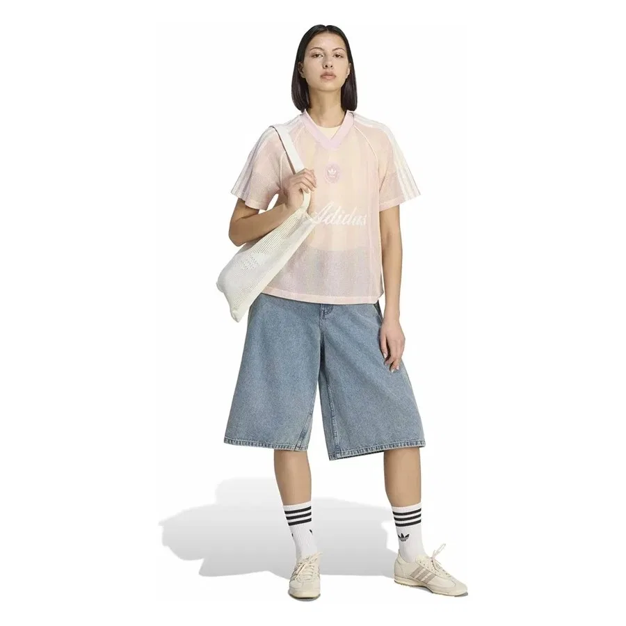 Женская футболка с принтом Knit Jersey adidas, Пудровый — фото 4