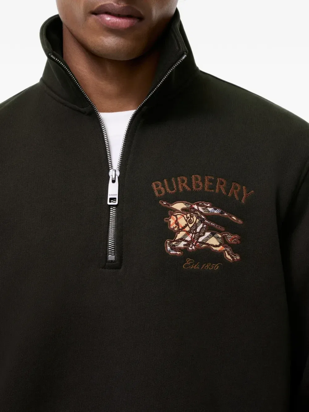 Хлопковый свитер на молнии Knight в клетку BURBERRY, коричневый — фото 3