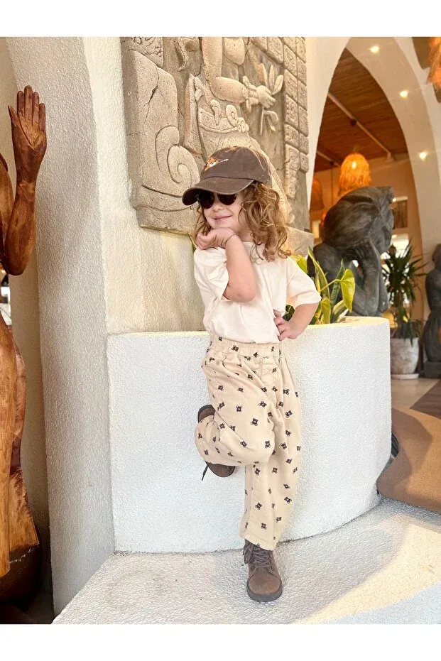 Детские брюки для девочек с принтом Teddy Bear Patterned Balloon Pants Padri Kids, Nude Color