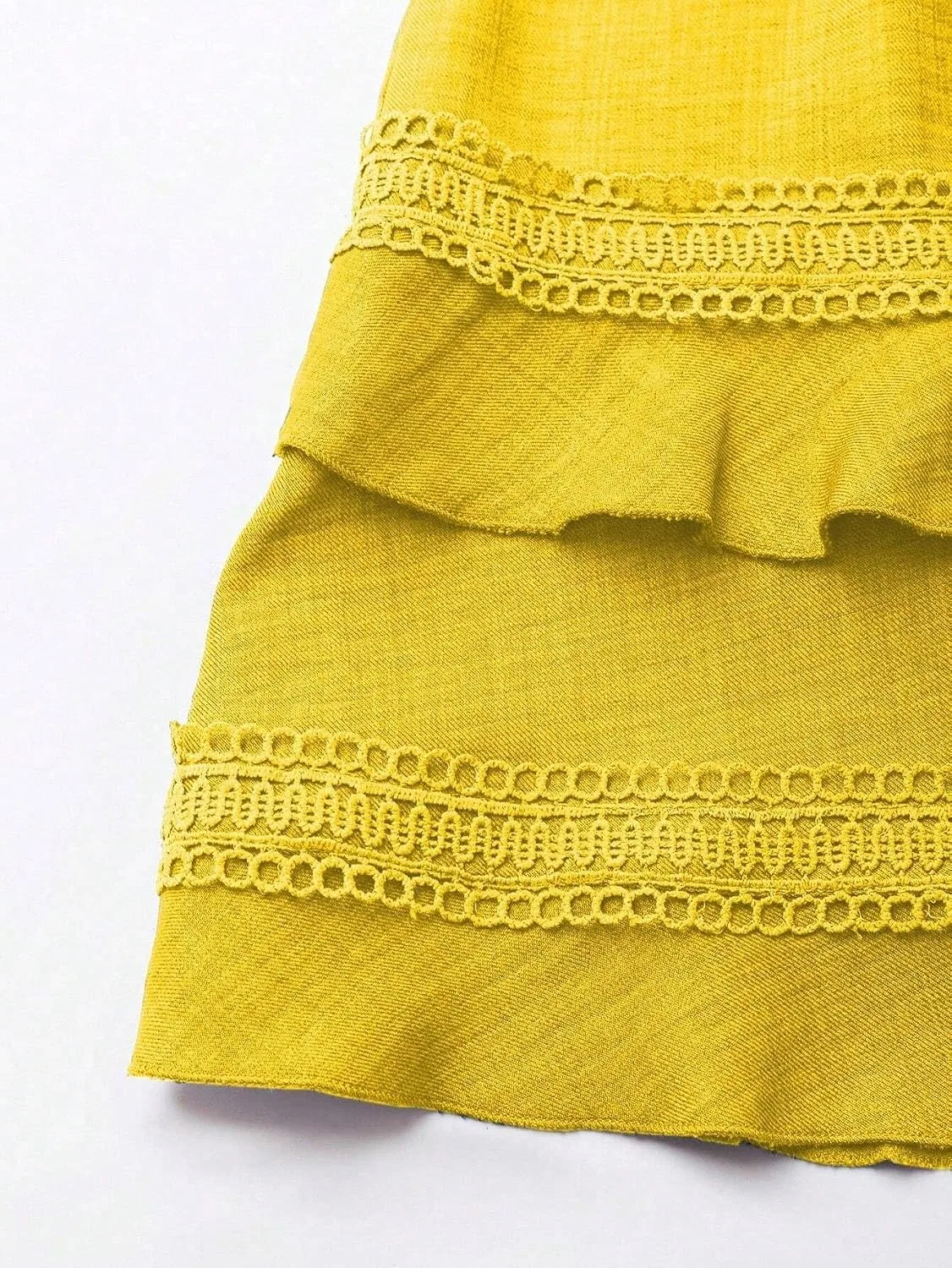 Женское повседневное платье A-силуэта с кружевом и пышными рукавами, Yellow — фото 4