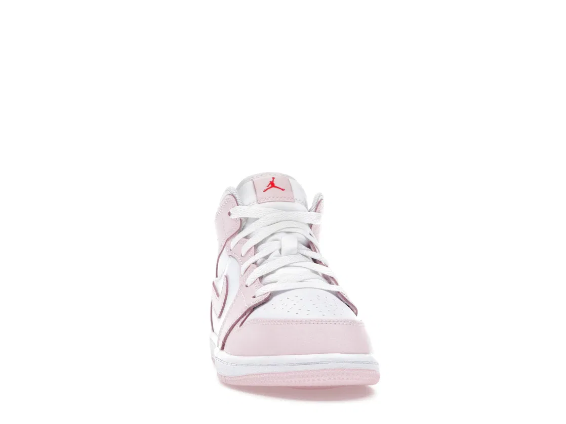 Детские кроссовки с высоким берцем Jordan 1 Mid Pink Foam Fire Red White, Pink Foam/Fire Red/White — фото 2