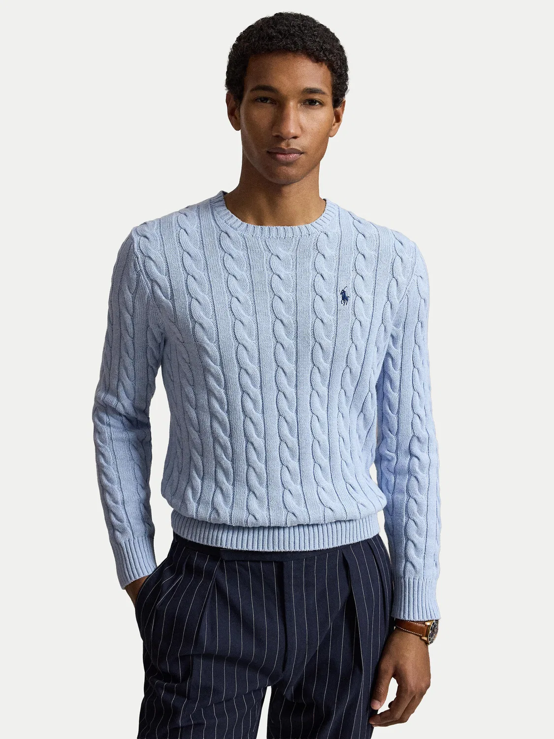 Мужской пуловер стандартного кроя Cable Polo Ralph Lauren, голубой