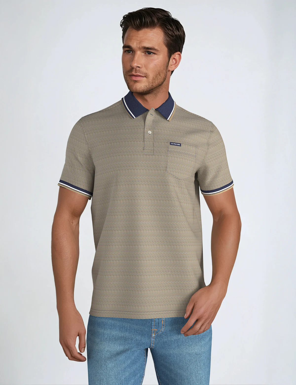 

Футболка-поло U.S. Polo Assn Birdseye Jacquard Pique, хаки