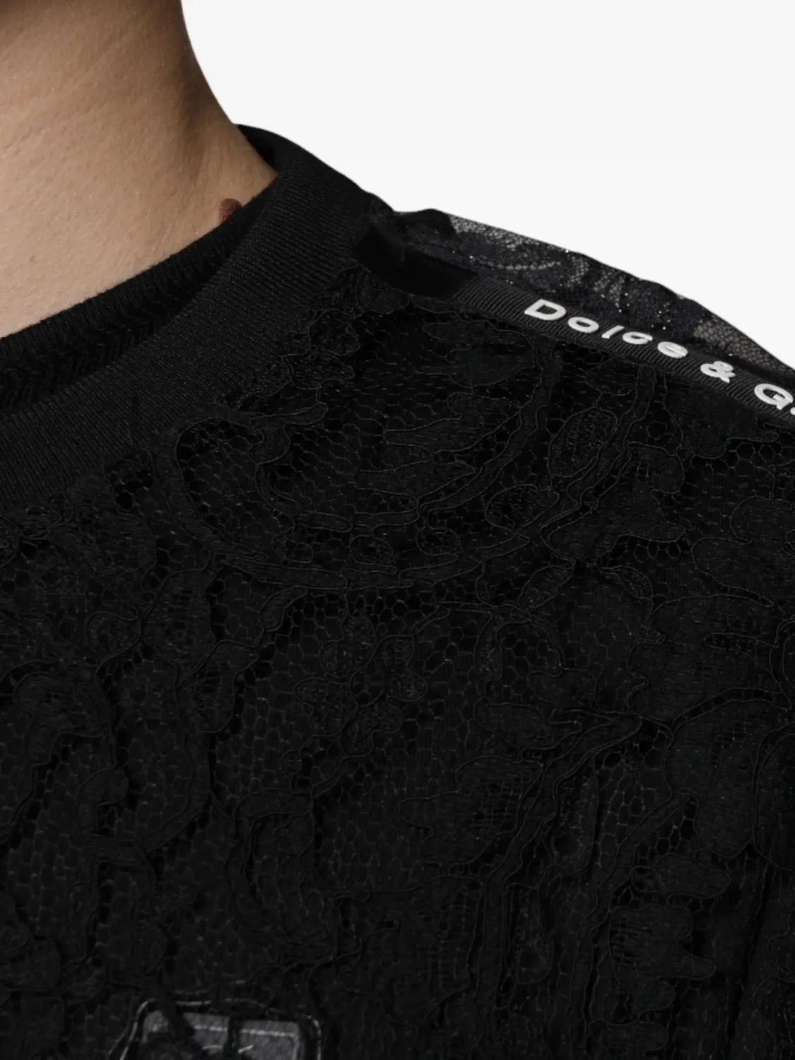 Футболка с цветочным кружевом, черная Dolce & Gabbana, черный — фото 2