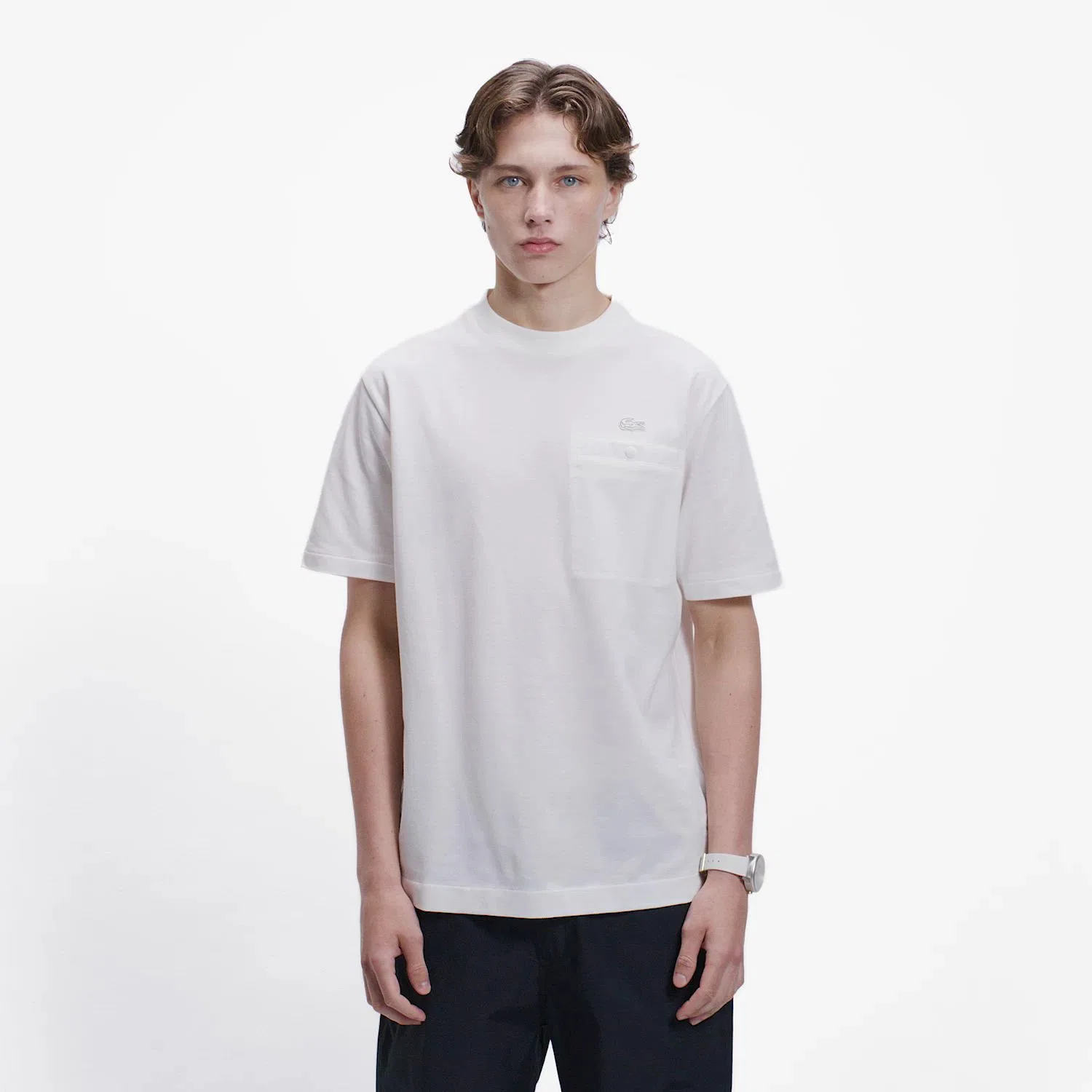 Мужская футболка с нагрудным карманом Classic Fit LACOSTE, Off White — фото 2
