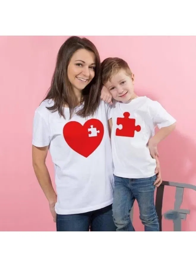 Комплект футболок с принтом сердца и пазла Matching Family Outfits, белый — фото 2