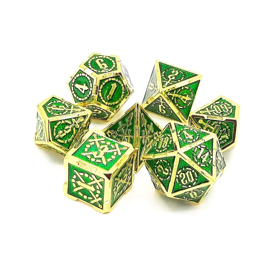 

Набор Poly Set — зеленый с золотом (7), Metal Dice - Knights of the Round Table