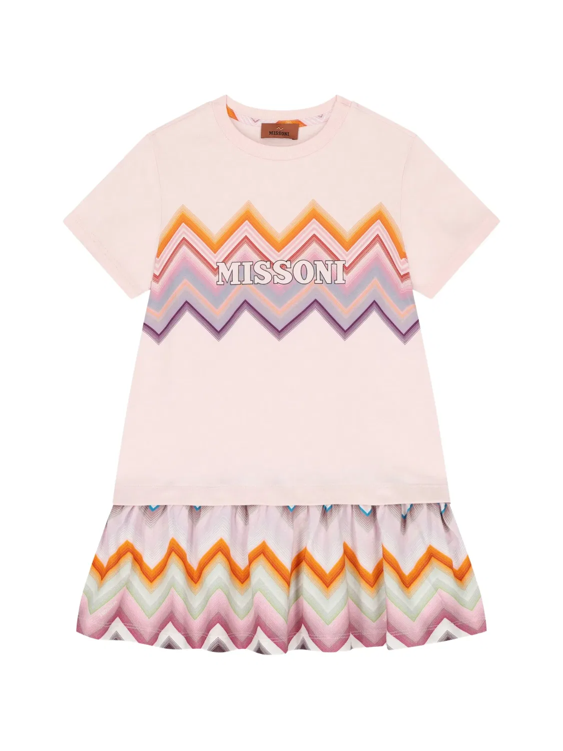Платье с оборками и узором зигзаг Missoni Kids, розовый