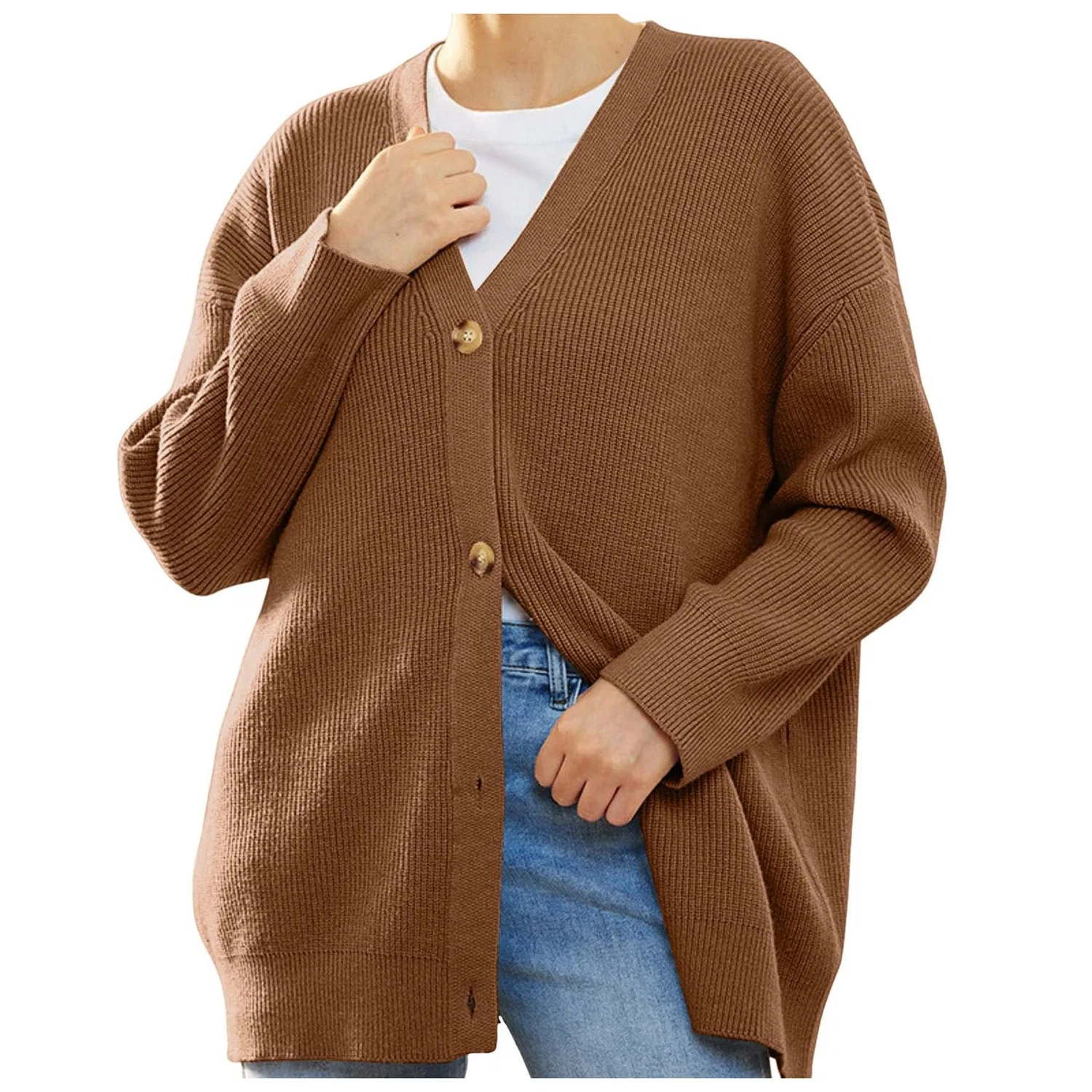 Женское пальто с длинным рукавом, модель V-Neck Sweater, marrone