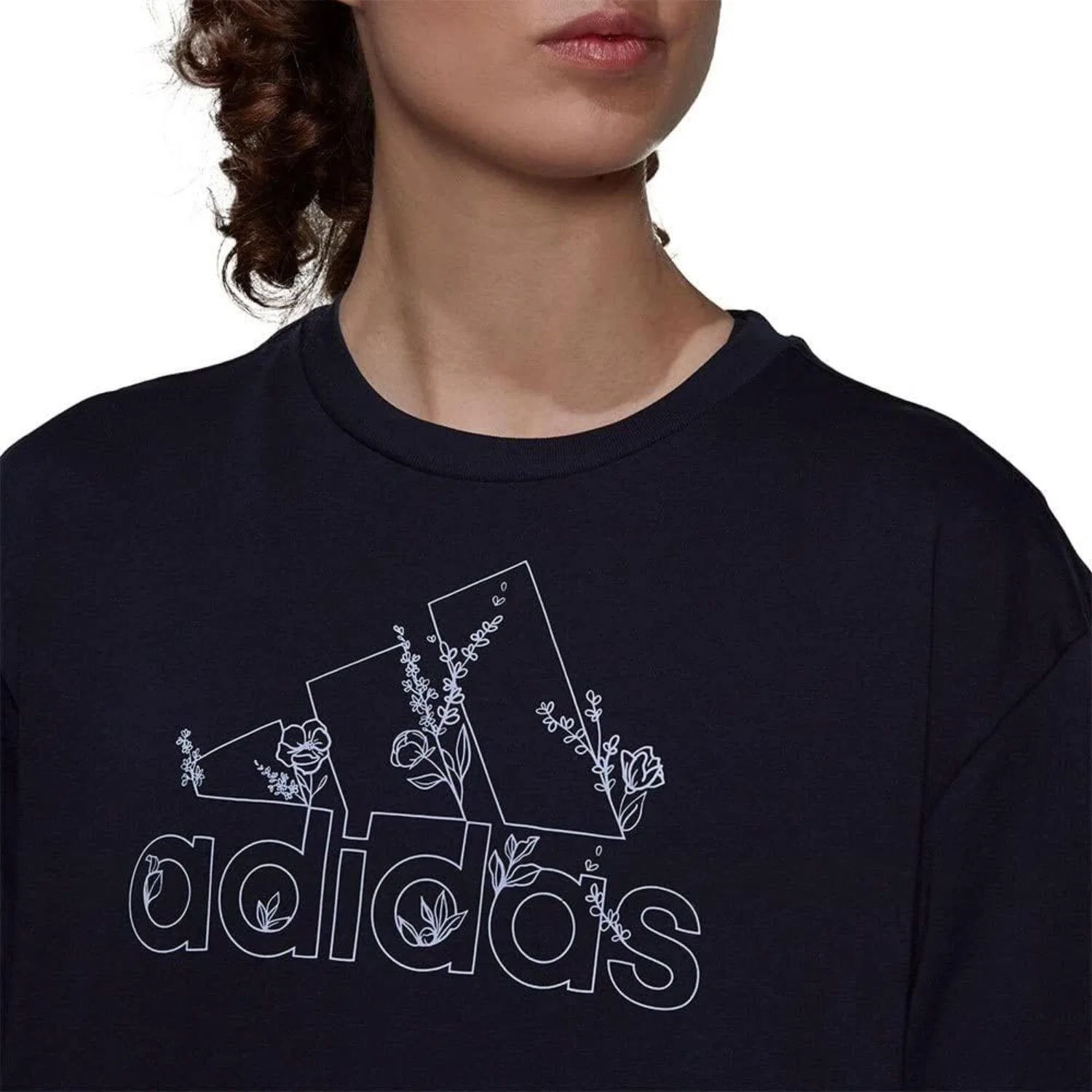 Женская хлопковая футболка Soft Floral Adidas, Dunkelblau — фото 3